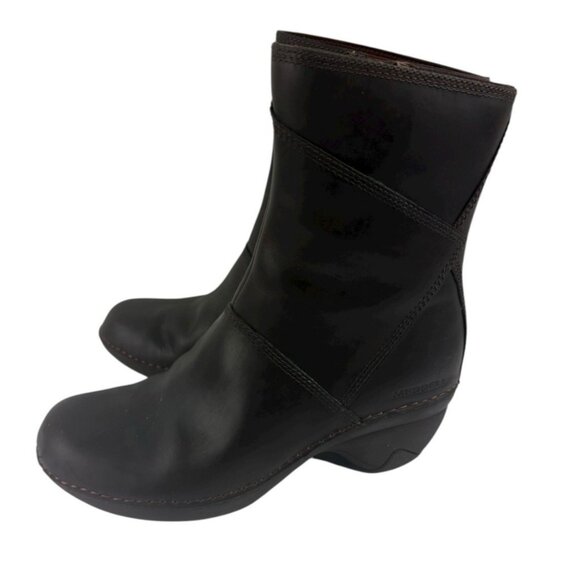 *Merrell Emma Boots Womens 6 Brown Brunette Leather Comfort Mid Calf Zip Winter - Picture 1 of 13